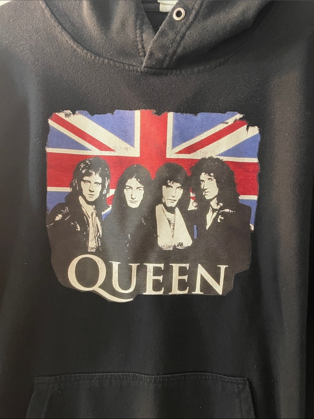 Queen Band Black Graphic Hoodie with Union Jack